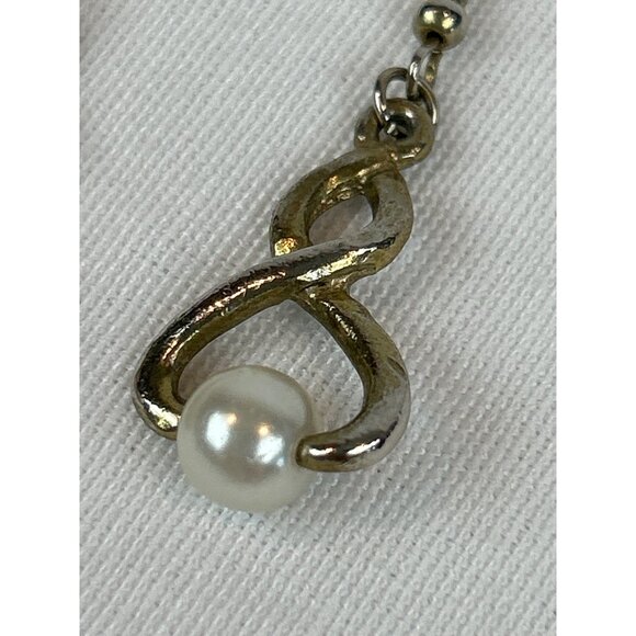 Vintage Swirl Twist Faux Pearl Drop Earrings Hook Gold Tone - Picture 6 of 8